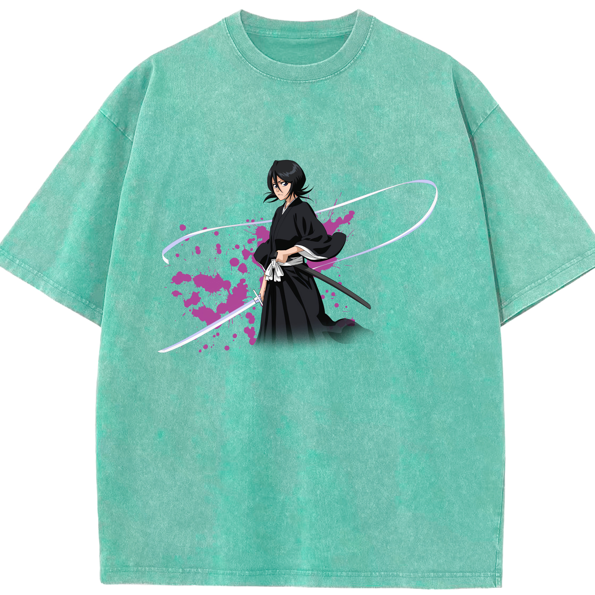 （画像用） ブリーチ 朽木ルキア BLEACH Kuchiki Rukia 綿100% ヴィンテージ風 半袖Tシャツ（フロントプリント）